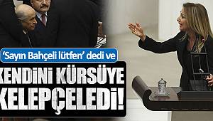 Aylin Nazlıaka, Bahçeli'ye seslenip kendini kürsüye kelepçeledi