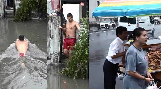 Poğaça almaya yüzerek gitti