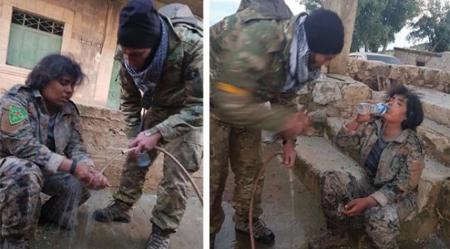 ÖSO askeri esir aldığı YPJ'li teröriste su verdi