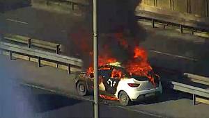 E-5'te seyir halindeki araç alev alev yandı