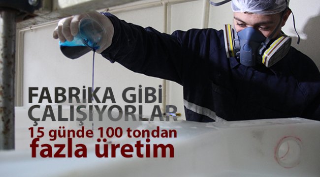 Fabrika gibi çalışan meslek lisesi 15 günde 100 tondan fazla dezenfektan üretti