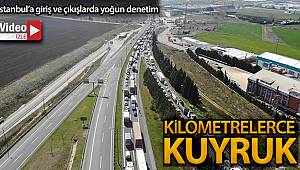 Silivri D-100 Karayolu'nda oluşan kilometrelerce kuyruk drone ile havadan görüntülendi