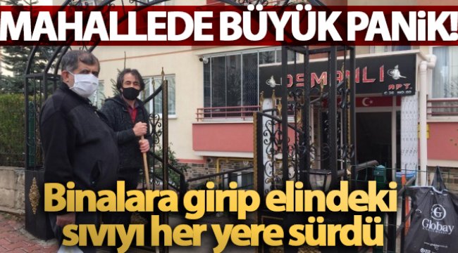 Binalara girip elindeki sıvıyı her yere süren kadın panik oluşturdu