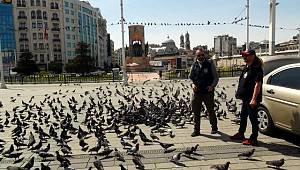 (ÖZEL) Polisler Taksim Meydanı'nda güvercinleri böyle besledi