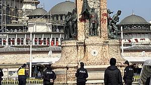 Taksim'deki Cumhuriyet Anıtı'na kırmızı boya!