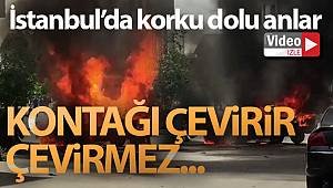 Sürücü kontağı çevirdiği an otomobil alev alev yandı