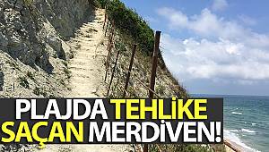 Karaburun Plajında tehlike saçan merdiven