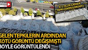 Tepkilerin ardından klima üniteleri kaldırılan 472 yıllık Mihrimah Sultan Cami Külliyesi havadan görüntülendi