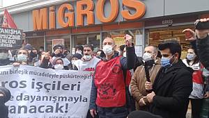 SENDİKALAR MİGROS ÖNÜNDE SESLENDİ