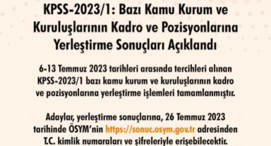 KPSS YERLEŞTİRME SONUÇLARI BELLİ OLDU