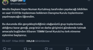 CHP GENEL BAŞKANI ÖZGÜR ÖZEL: TBMM DANIŞMA KURULU TOPLANMAYACAK, CHP EYLEME BAŞLIYOR