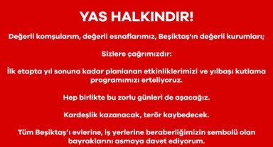 BEŞİKTAŞ BELEDİYE BAŞKANI RIZA AKPOLAT’TAN YAS HALKINDIR ÇAĞRISI