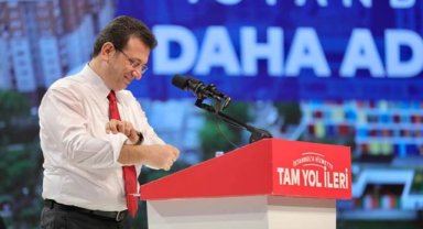 TAM YOL İLERİ SLOGANI İLE İMAMOĞLU TEZAHÜRATLAR EŞLİĞİNDE KÜRSÜYE ÇIKTI