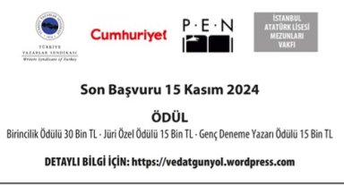 VEDAT GÜNYOL 9. DENEME ÖDÜLÜ YARIŞMASI İÇİN BAŞVURULAR ALINMAYA BAŞLANDI