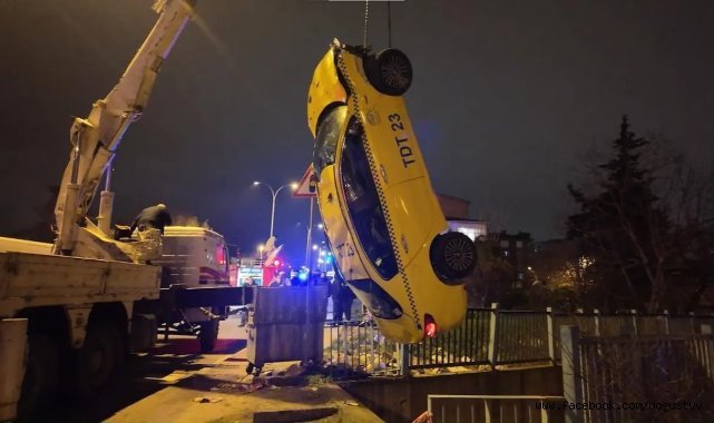 Kartal' da alkollü taksi sürücüsü 5 metrelik dereye uçtu