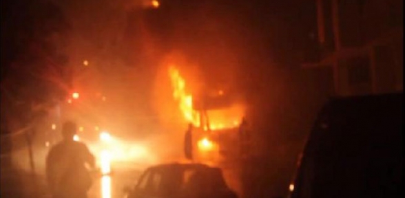 Okul servisi alev alev yandı