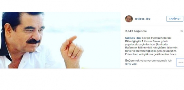 Tatlıses ten bana oy vermeyin mesajı