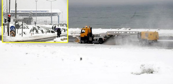 Trabzonda uçuşlara kar engeli